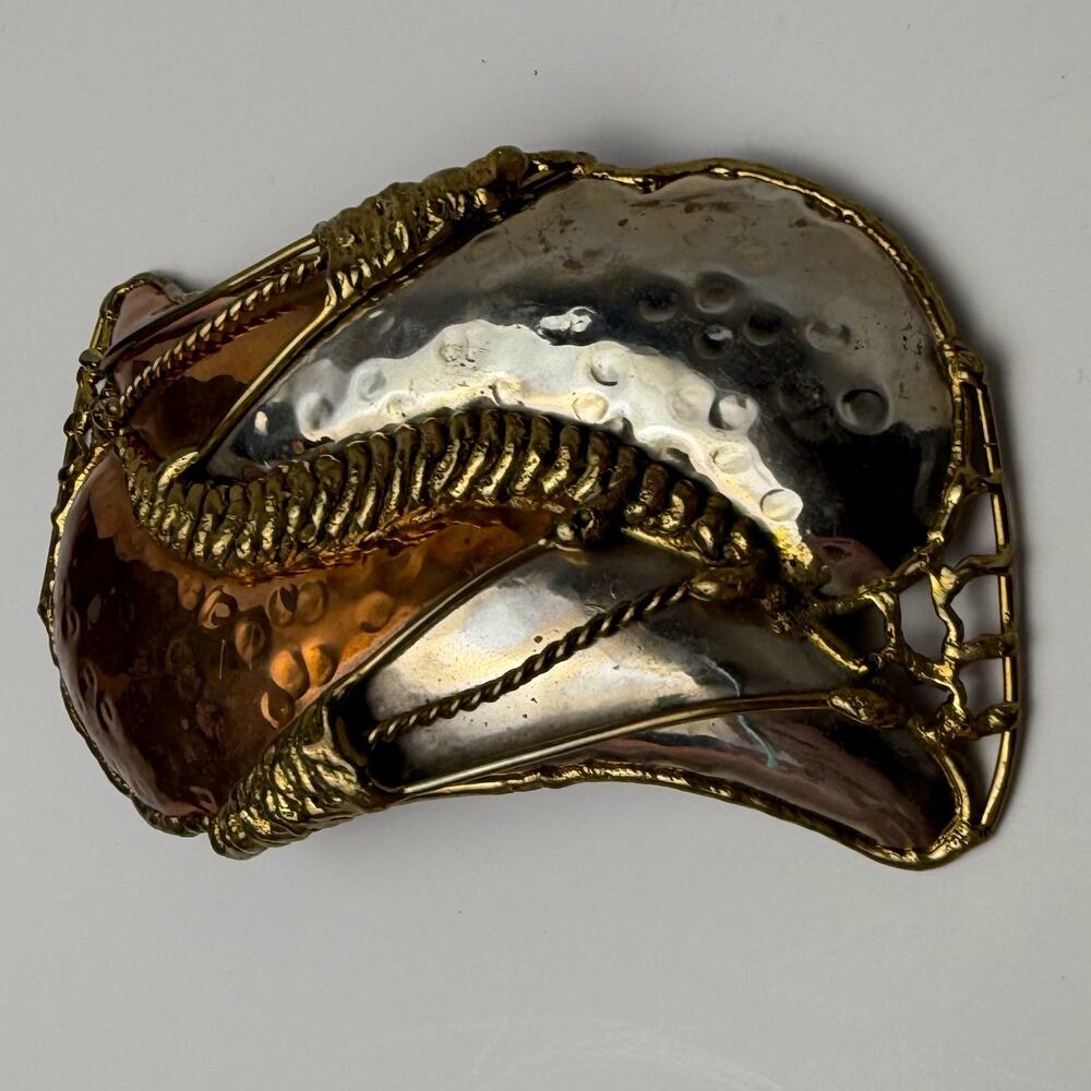 Vintage Brutalist Mixed Metal Belt Buckle Handmade Copper Brass Silver Tone - Picture 5 of 7